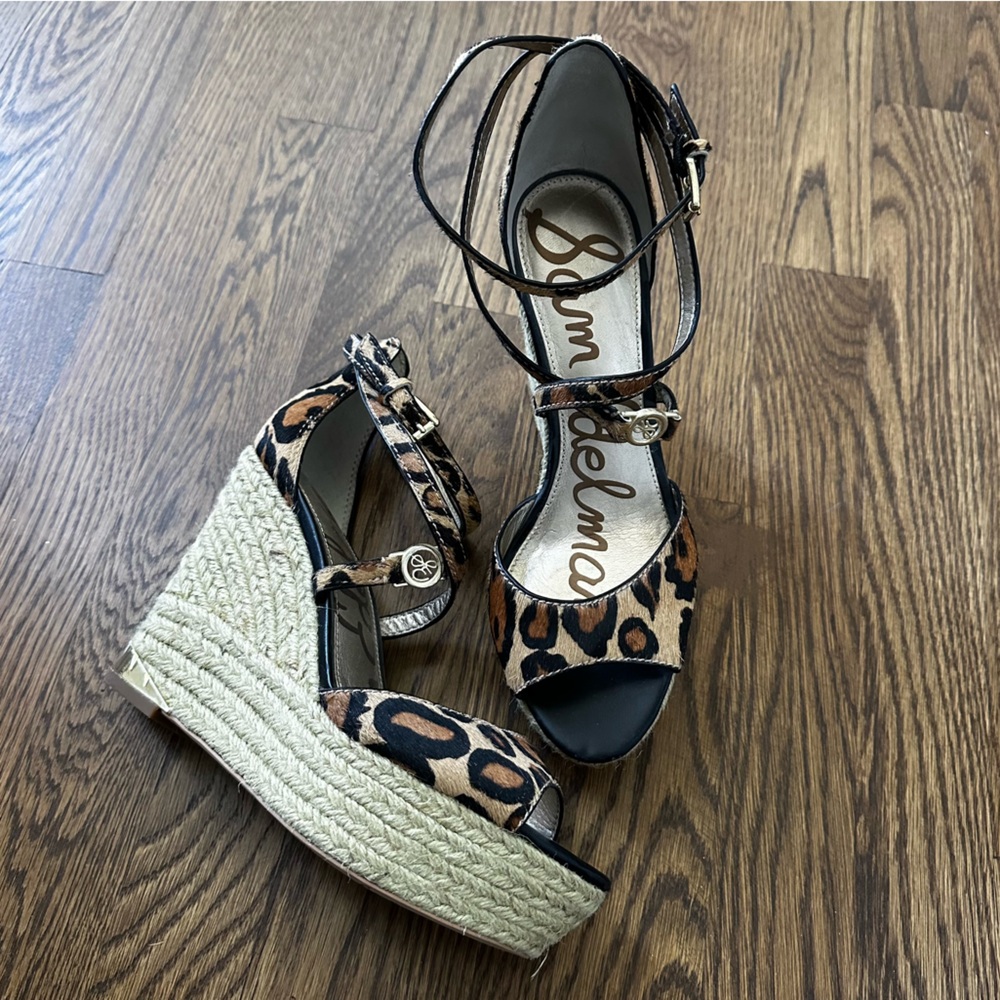 Sam Edelman Leopard Print Wedge Platform Sandals, size 7.5 - Picture 1 of 8